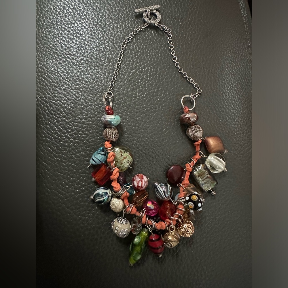 Vintage necklace with multi colored beads bohemian vibes